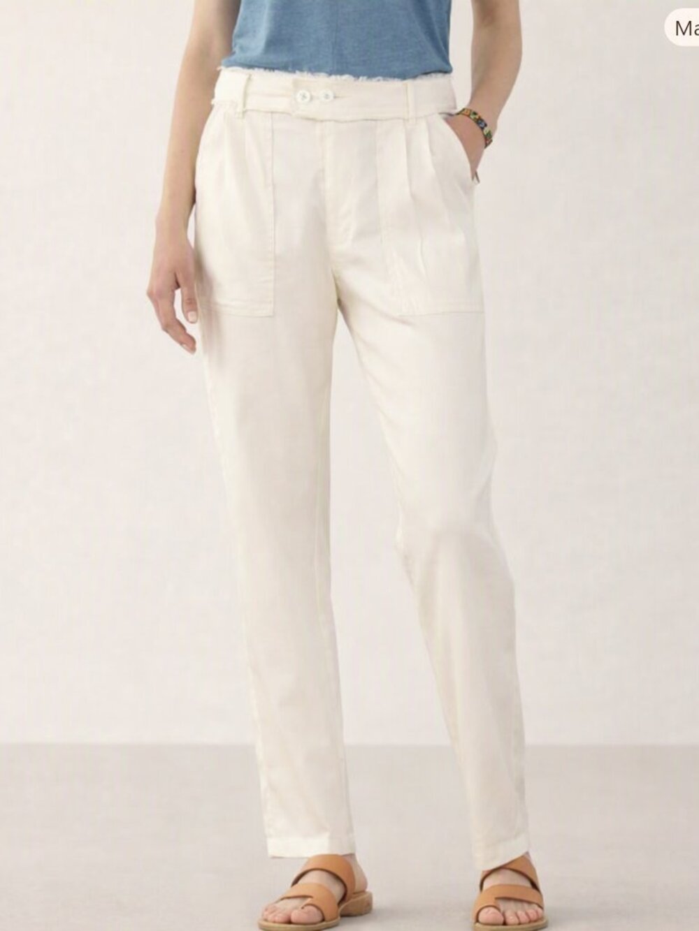 Sundance Linen Blend Cropped Lightweight Pants Frayed Detailing Size 14 Petite